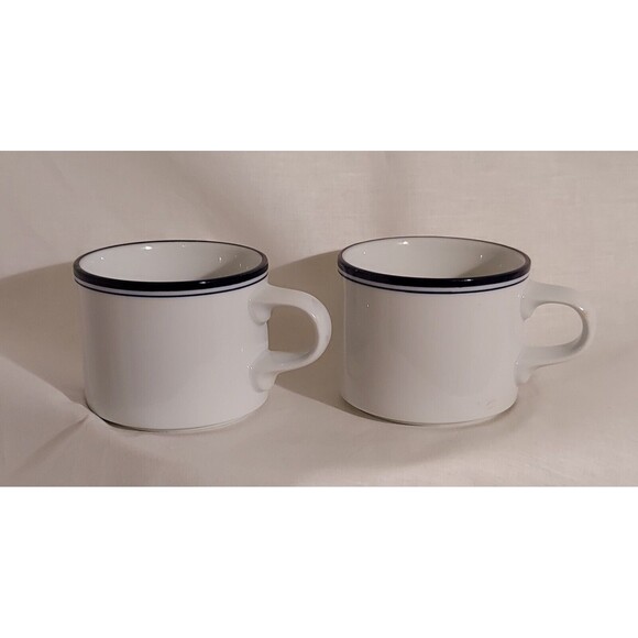 Dansk Concerto Allegro Coffee Tea Mug Cup Set 2 White Double Navy Blue Lip Line - Picture 1 of 11